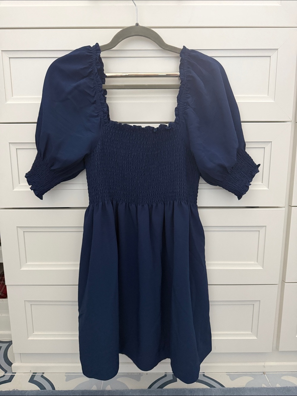 Hill House Home The Nap Dress Navy  Puff-Sleeve Smocked Dress